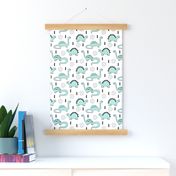 Adorable quirky dino illustration geometric dinosaur animals for kids black and white gender neutral mint