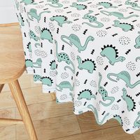 Adorable quirky dino illustration geometric dinosaur animals for kids black and white gender neutral mint