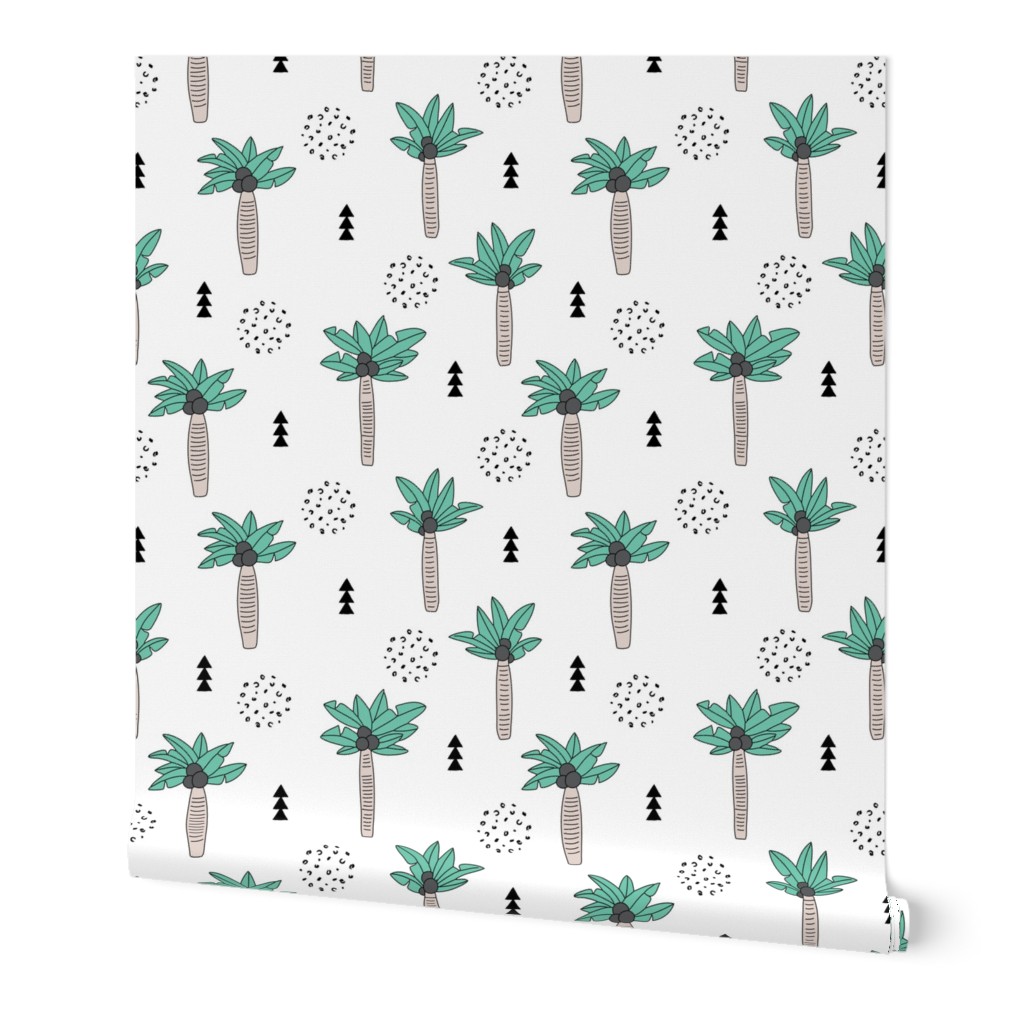 Cool summer geometric palm tree tropical holiday design gender neutral black and white beige green