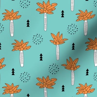 Cool summer geometric palm tree tropical holiday design gender neutral aqua blue orange