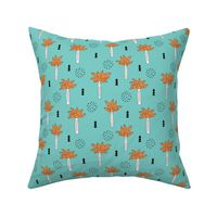 Cool summer geometric palm tree tropical holiday design gender neutral aqua blue orange