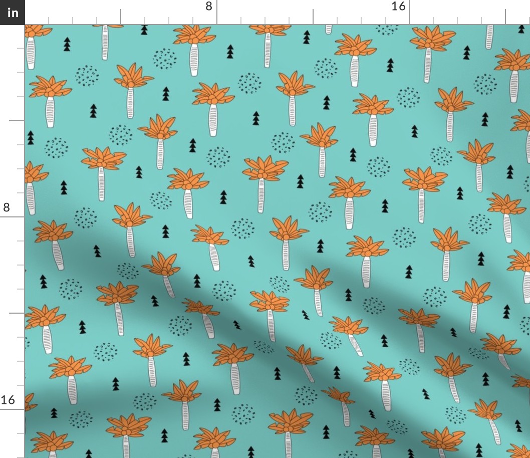 Cool summer geometric palm tree tropical holiday design gender neutral aqua blue orange
