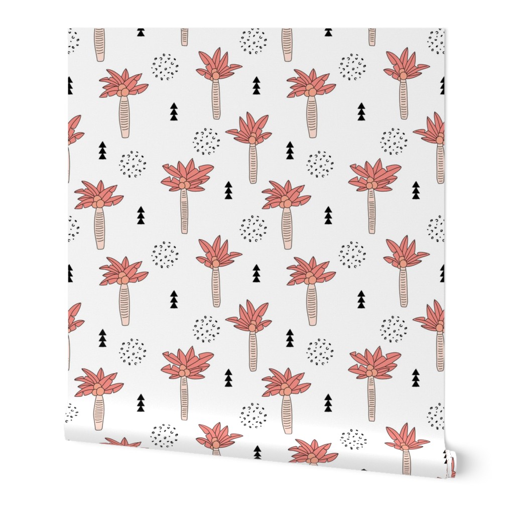 Cool summer geometric palm tree tropical holiday design gender neutral black and white coral beige