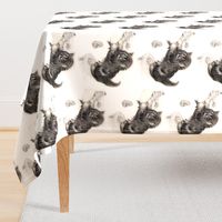 vintage retro kitsch whimsical black cats kittens monochrome white fishes food lemons eating