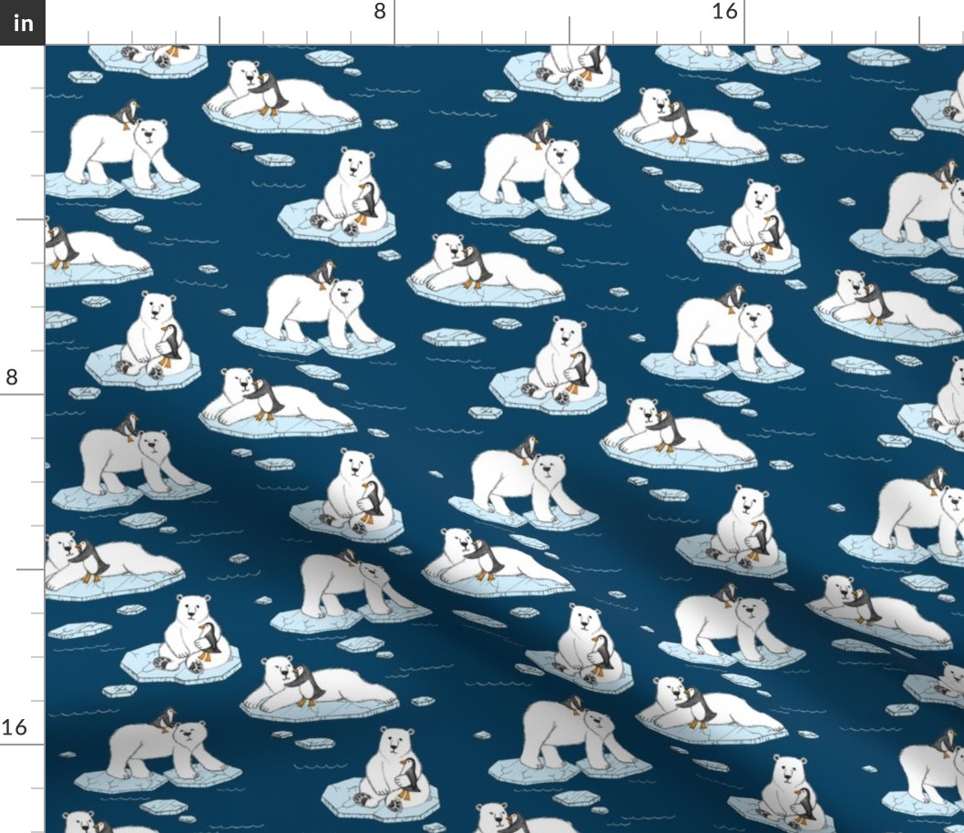 Polar Bear Loves Penguin - navy blue