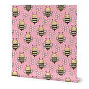 Bees Honeycomb on Pink