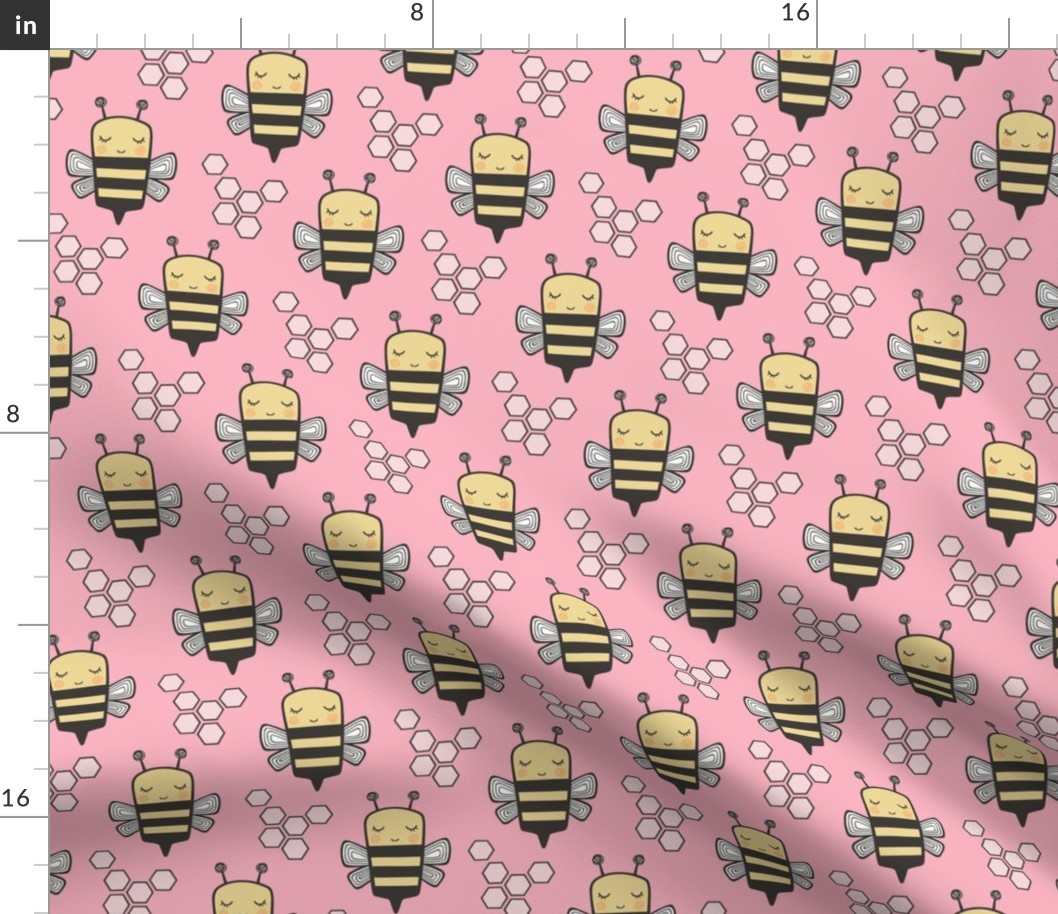 Bees Honeycomb on Pink