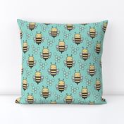 Bees Honeycomb on Mint Green