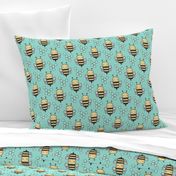 Bees Honeycomb on Mint Green