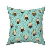 Bees Honeycomb on Mint Green