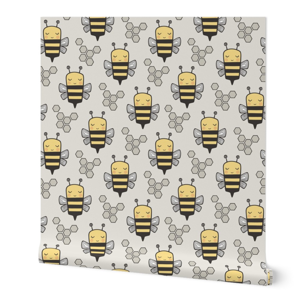 Bees Honeycomb on Light Grey