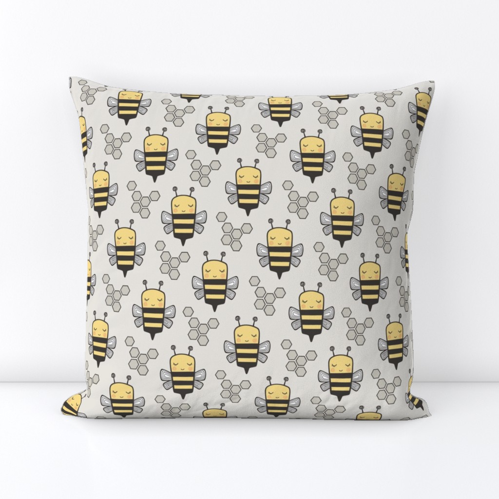 Bees Honeycomb on Light Grey