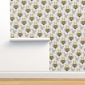 Bees Honeycomb on Light Grey