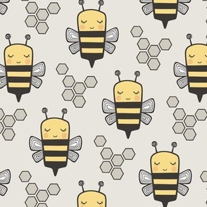 Bees Honeycomb on Light Grey