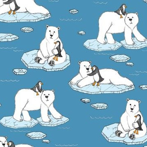 Polar Bear Loves Penguin - blue