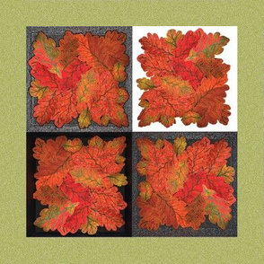 Quilted Autumn Oak Leaves 4-patch cheater cloth - Sage 