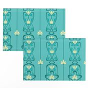 Art Nouveau Flowers and Leaves Teal Yellow