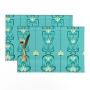 Art Nouveau Flowers and Leaves Teal Yellow