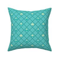 Art Nouveau Flowers and Leaves Trellis Teal Yellow