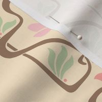 Art Nouveau Flowers and Leaves Cream Brown Pink Green