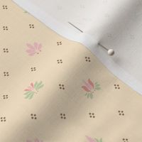 Art Nouveau Flowers and Leaves Allover Cream Brown Pink Green