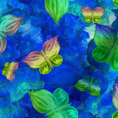 BUTTERFLIES EXOTIC JUNGLE ORCHID FLOWERS Blue Large