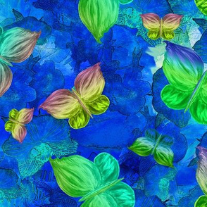 BUTTERFLIES EXOTIC JUNGLE ORCHID FLOWERS Blue Large