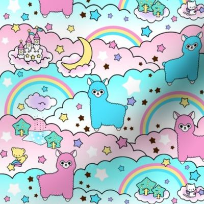 4 stars rainbows clouds trees ponds lakes teddy bears shooting cats fairy kei lolita sky skies alpacas kawaii japanese inspired moon castles llamas  colorful