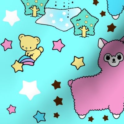 5 stars rainbows clouds trees ponds lakes teddy bears shooting cats fairy kei lolita sky skies alpacas kawaii japanese inspired moon castles llamas colorful