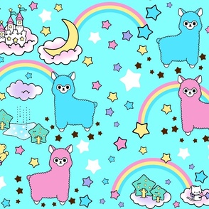 5 stars rainbows clouds trees ponds lakes teddy bears shooting cats fairy kei lolita sky skies alpacas kawaii japanese inspired moon castles llamas colorful