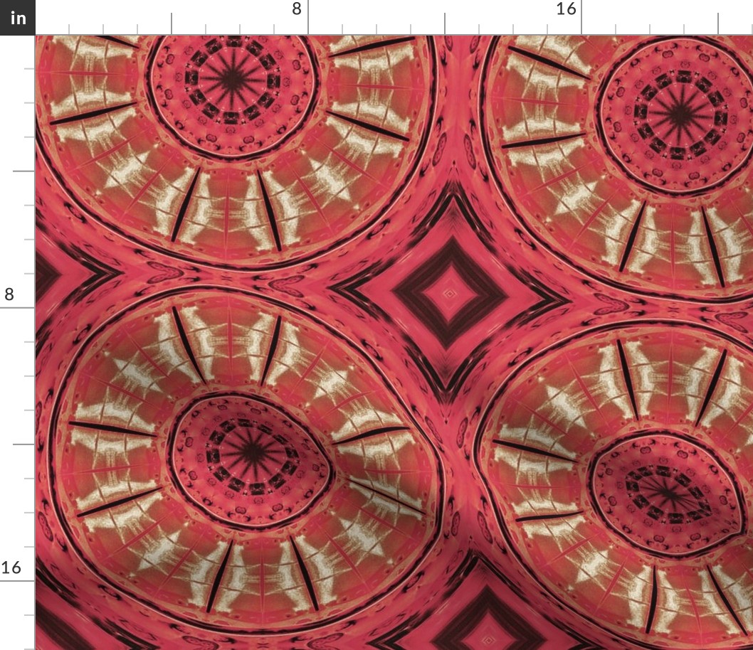 Coral Dive Ikat Medallion,  Orange Brown Coral Pink, Ivory