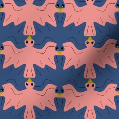 Tessellating Doves Coral and Navy