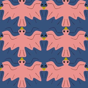 Tessellating Doves Coral and Navy