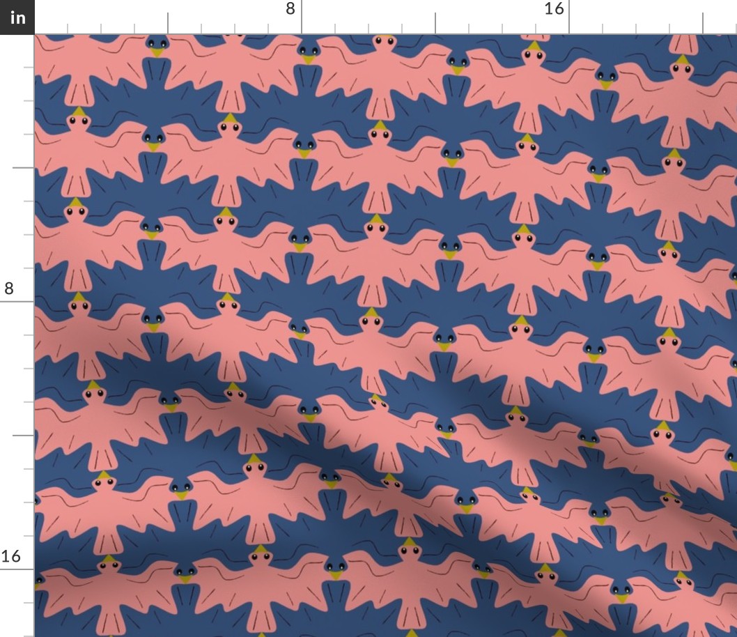Tessellating Doves Coral and Navy