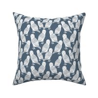 owl // payne's grey dusty blue block printed owl in blue and white 