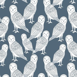 owl // payne's grey dusty blue block printed owl in blue and white 