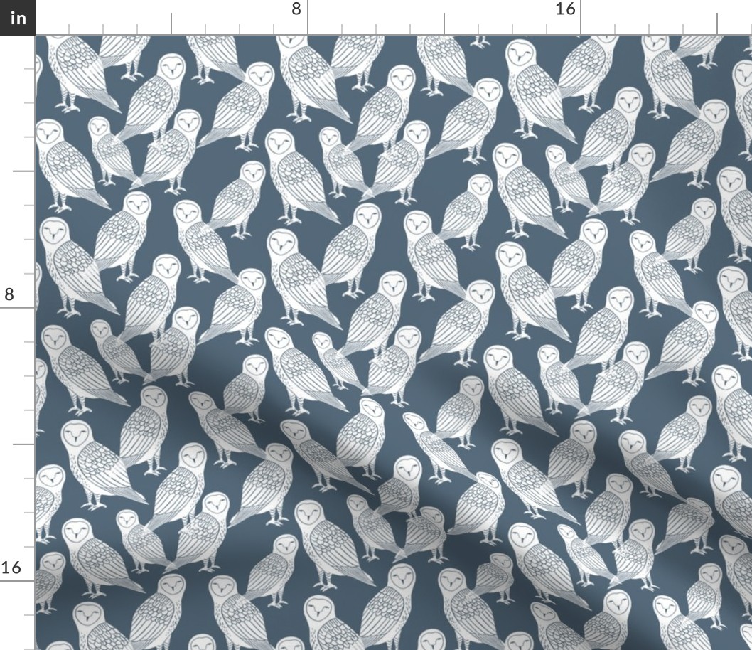 owl // payne's grey dusty blue block printed owl in blue and white 