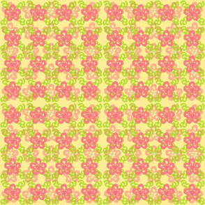 Summer Blossom Tossed Pink Flowers Sun Yellow, Small