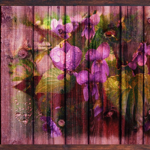 VIOLETS ON WOOD ROSEWOOD FAT pillow  panel