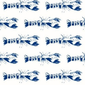 Navy & White Lobster Railroaded Wood Block Print