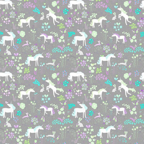 Unicorns Bunnies and Bubbles Lavender and Lime