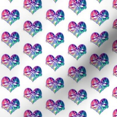 Filigree Neon hearts pink, blue, and purple on white