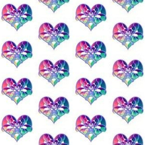 Filigree Neon hearts pink, blue, and purple on white