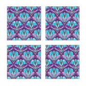 Art Deco Lotus Rising in Turquoise Purple Teal Small Version