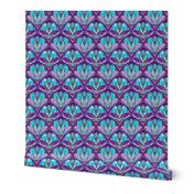 Art Deco Lotus Rising in Turquoise Purple Teal Small Version