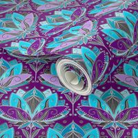 Art Deco Lotus Rising in Turquoise Purple Teal Small Version