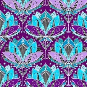 Art Deco Lotus Rising in Turquoise Purple Teal Small Version