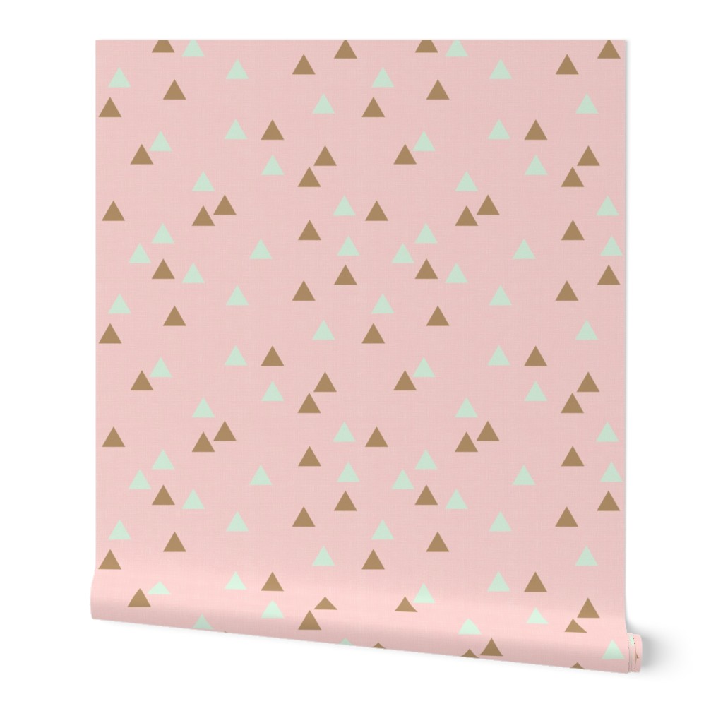 Triangles on Pink Faux Linen