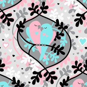 Little Lovebirds in Pink and Turquoise