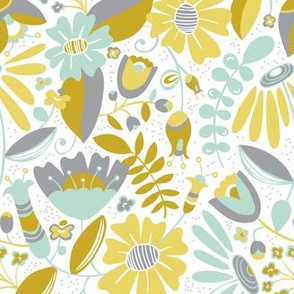 Annabelle - Floral Meadow Yellow & Grey